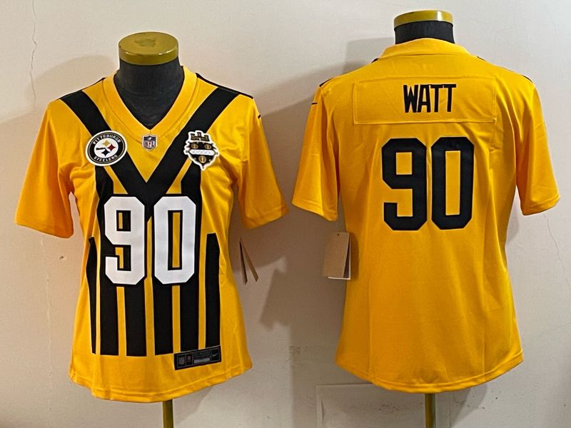 Women 2025 Nike Pittsburgh Steelers #90 Watt Yellow Limited NFL Jersey style 044